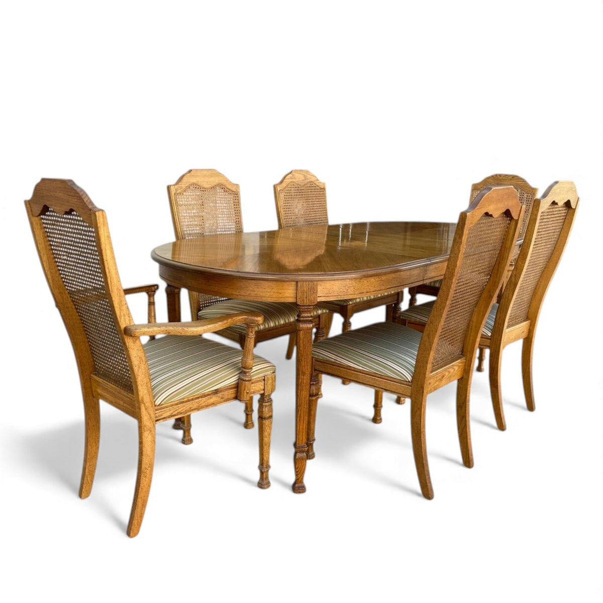 Vintage Oak Oval Extension Dining Table and Six Cane-Back Chairs — view 7 of 7