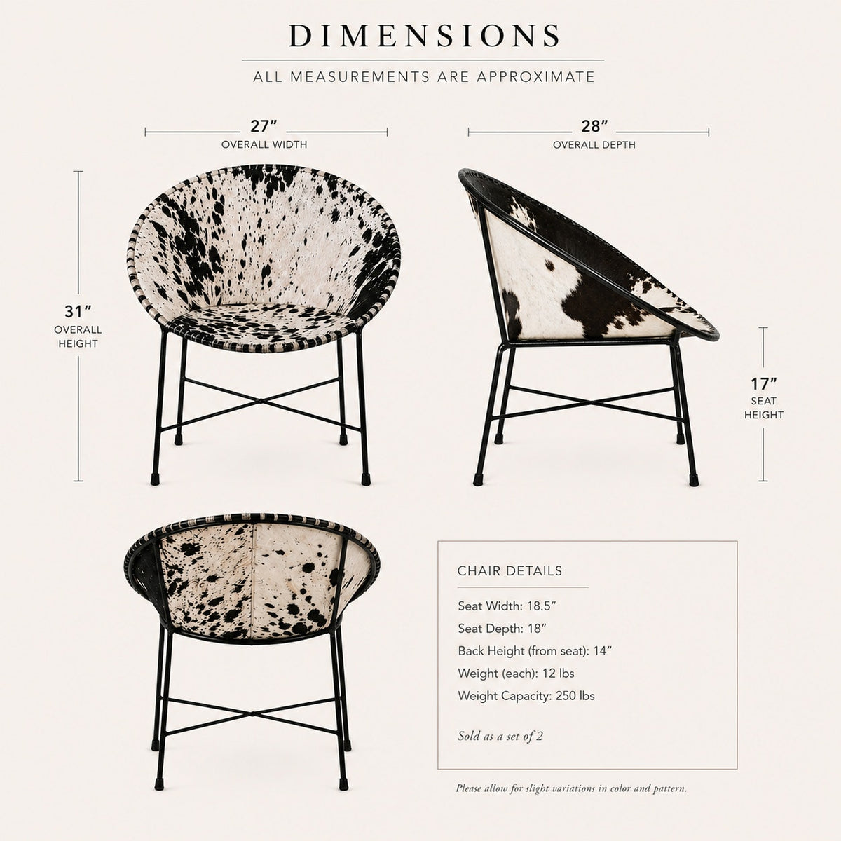 Mexican Cowhide and Iron Lounge Chairs, Made-to-Order Pair