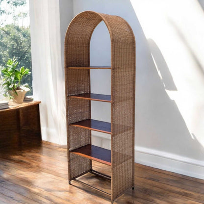 Vintage Rattan Arch Bookcase