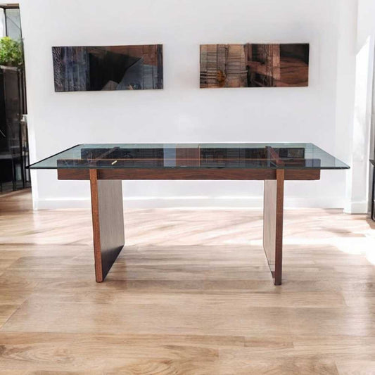 Sigurd Hansen Rosewood Dining Table – Mid-Century Modern Glass-Top, Vintage Scandinavian Design, Sleek and Stylish