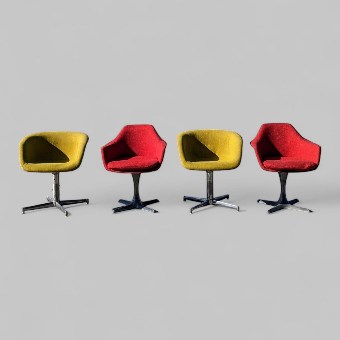 Four Space Age Dining Chairs by Burke Inc. Mid Century, MCM, Tulip Style, Propeller, Aluminum