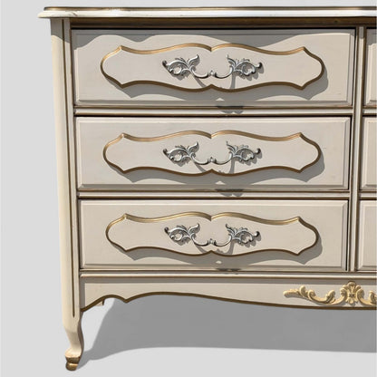 1970s French Provincial Six-Drawer Dresser with Mirror