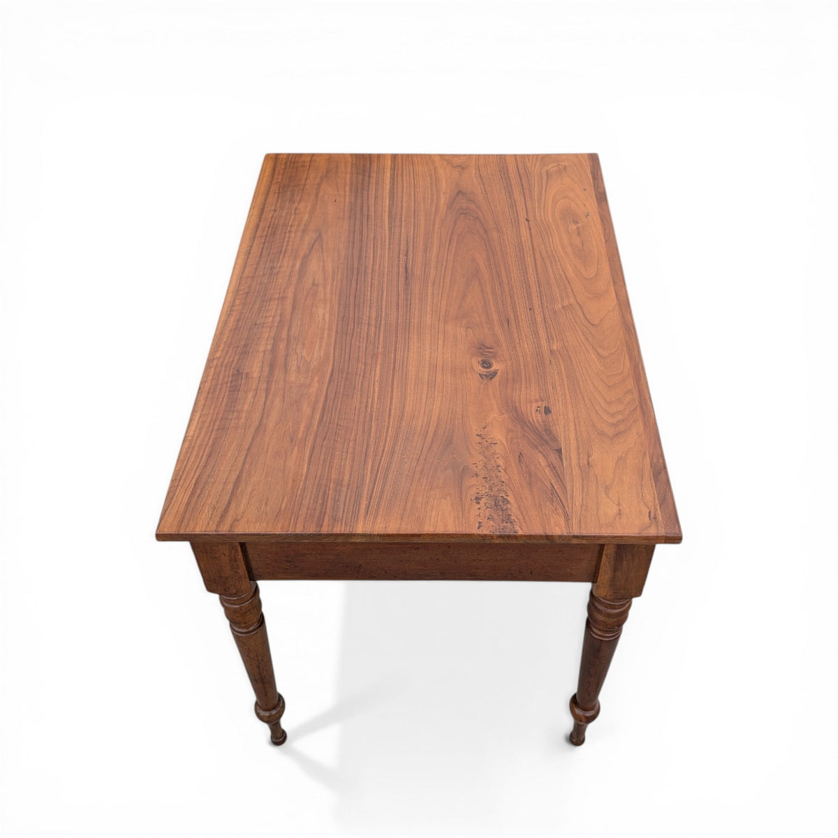 Antique Solid-Wood Writing Desk with Turned Legs and Drawer