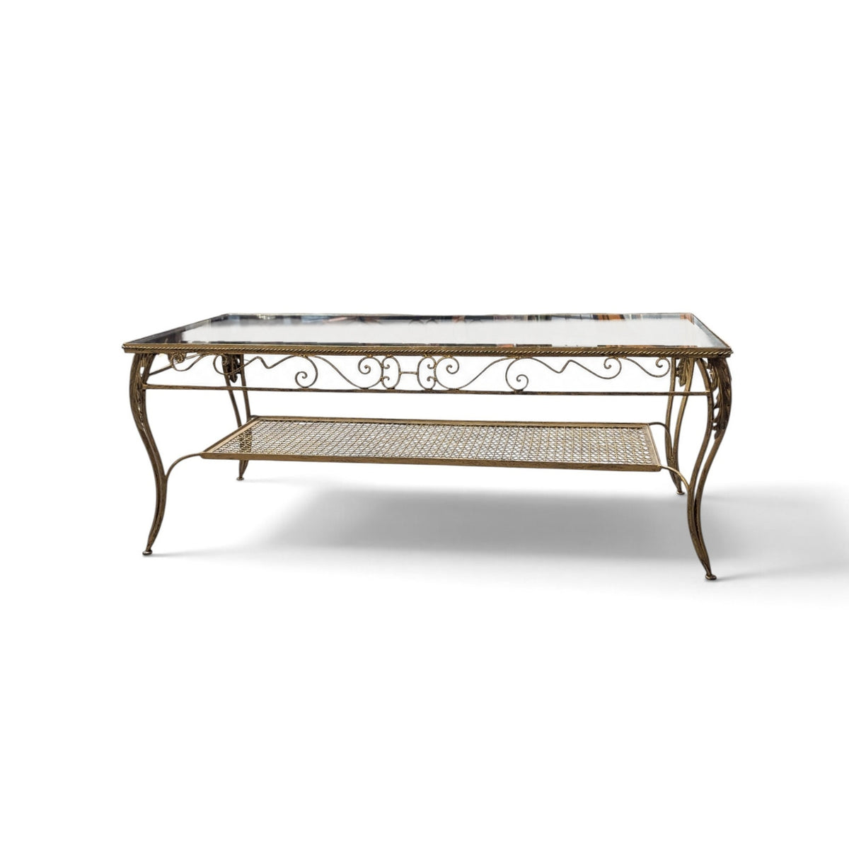 Late 20th Century Italianate-Style Scrollwork Metal and Glass Coffee Table — view 7 of 16