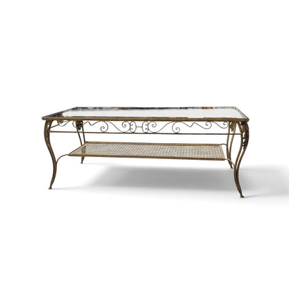 Late 20th Century Italianate-Style Scrollwork Metal and Glass Coffee Table
