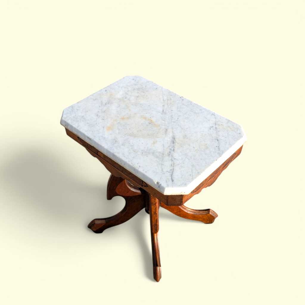 Late-19th-Century Marble-Top Carved Wood Parlor Side Table — view 14 of 16