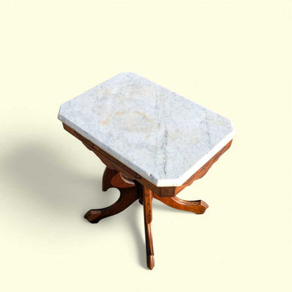 Late-19th-Century Marble-Top Carved Wood Parlor Side Table