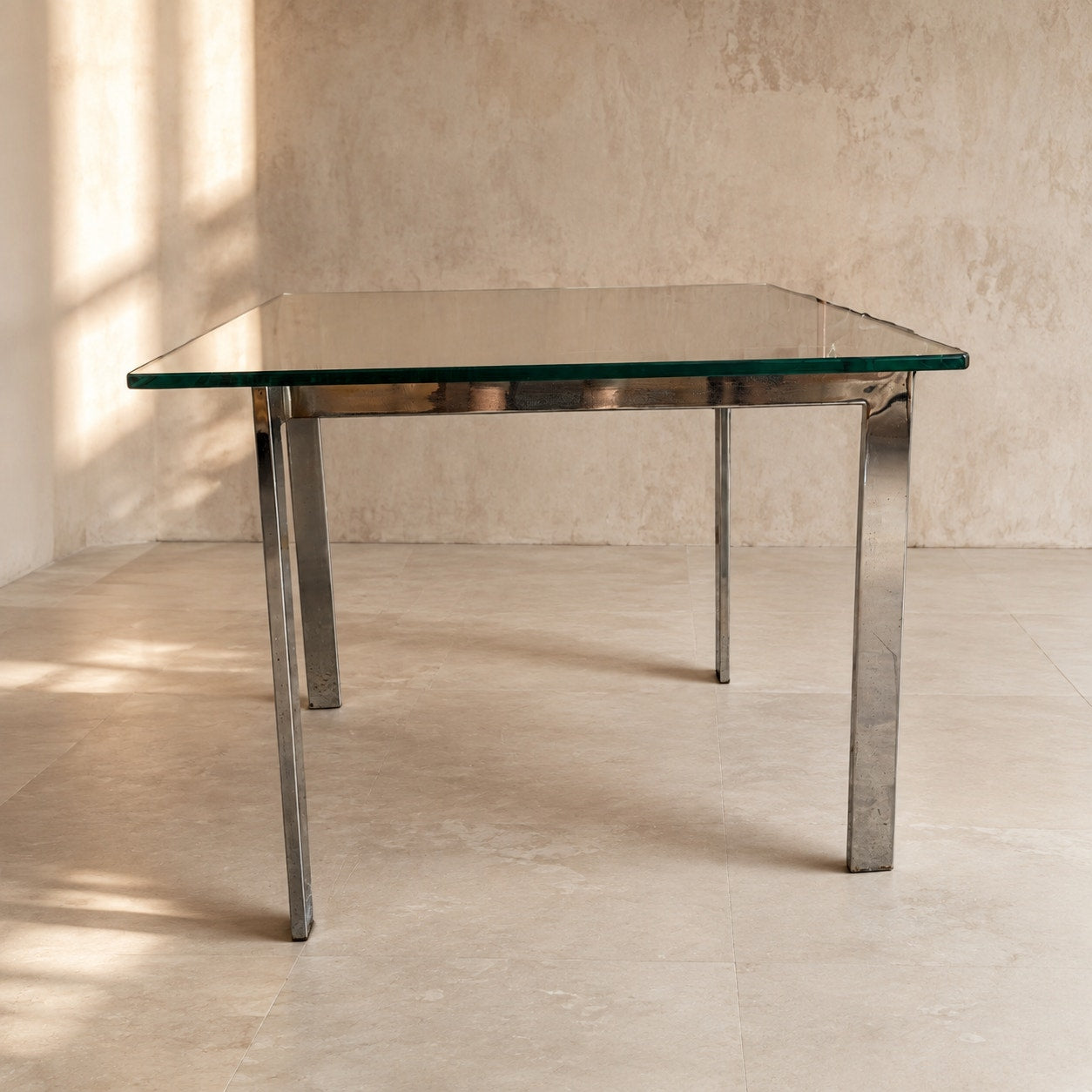 Vintage Modernist Chrome and Clear Glass Square Side Table
