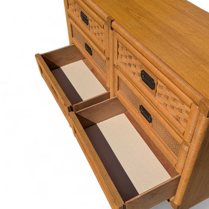 Vintage Dixie Rattan Dresser with Mirror