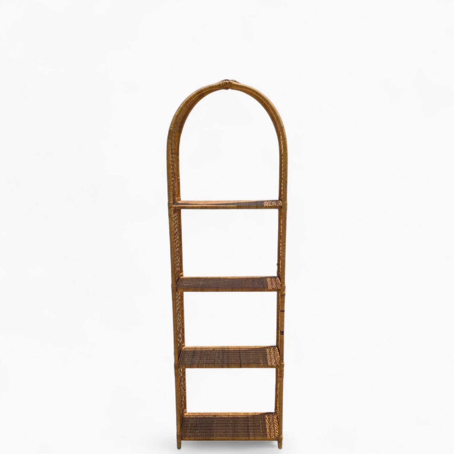 Vintage Arched Rattan Shelf – Tall Boho Etagere