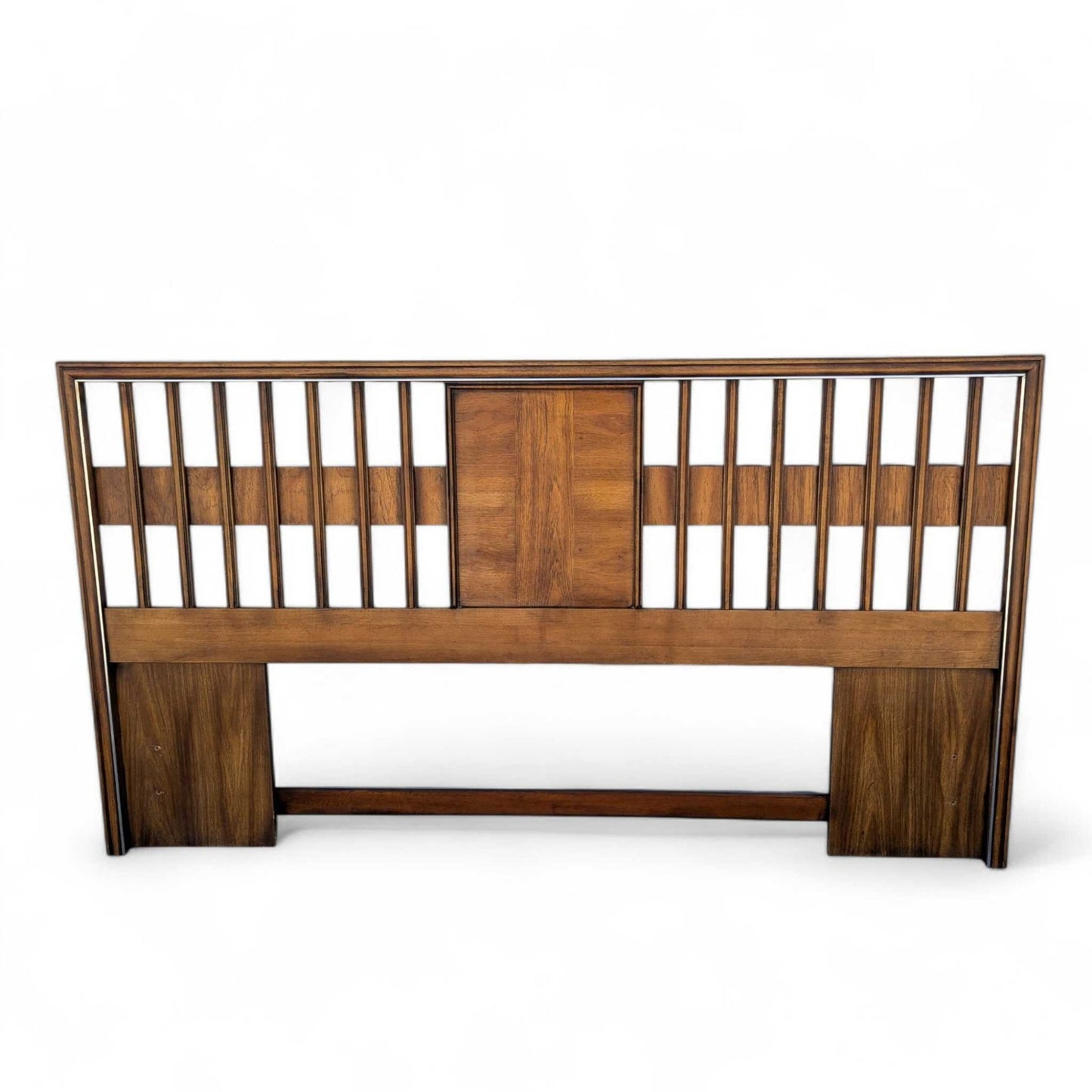 Vintage Walnut Veneer King Headboard with Chrome Trim, MCM