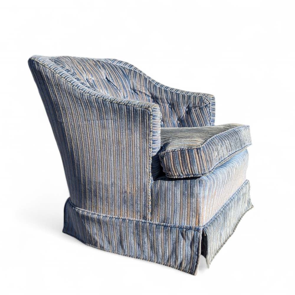 Vintage Blue Velvet Striped Chair