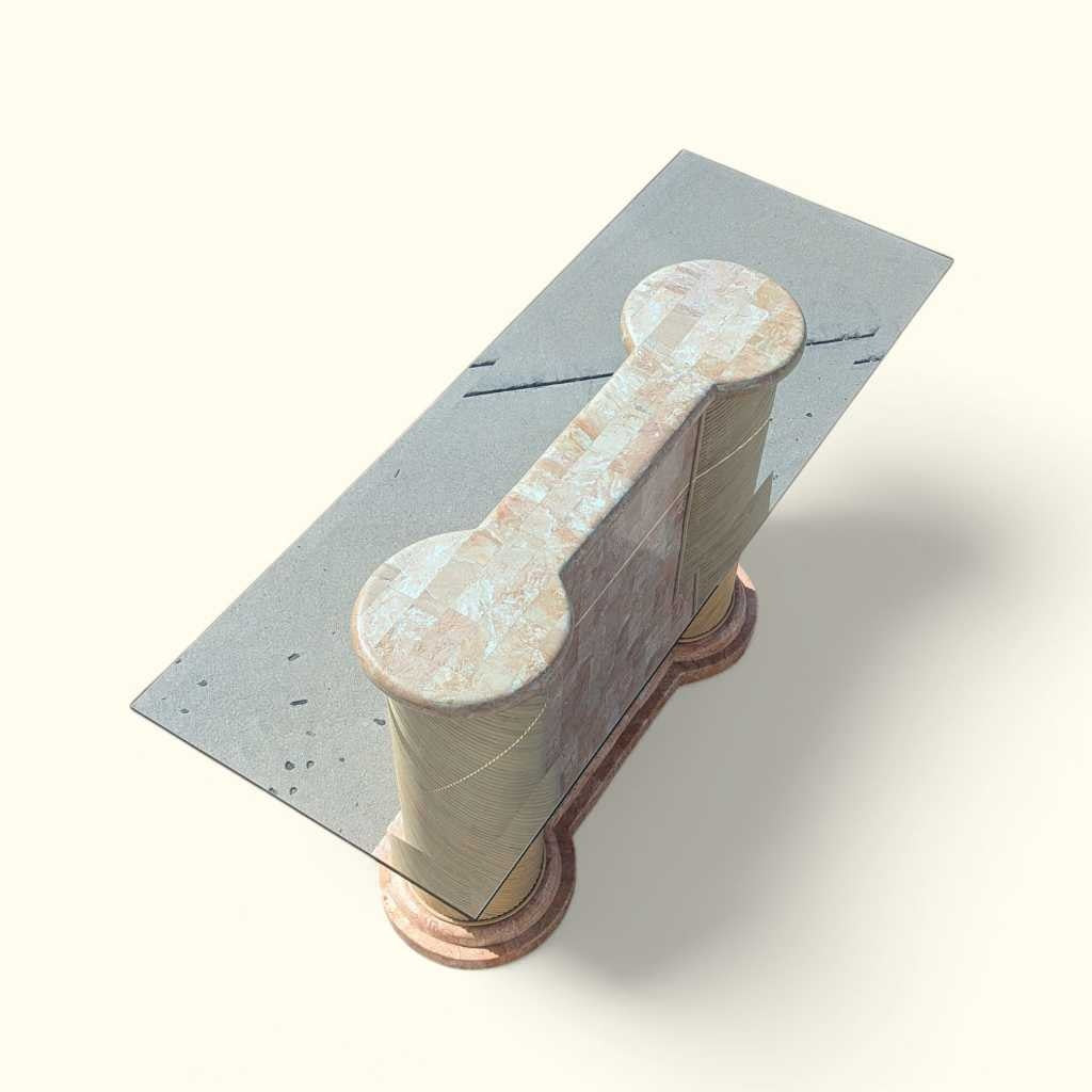 Postmodern Entryway Glass Console Table, c. 1980s