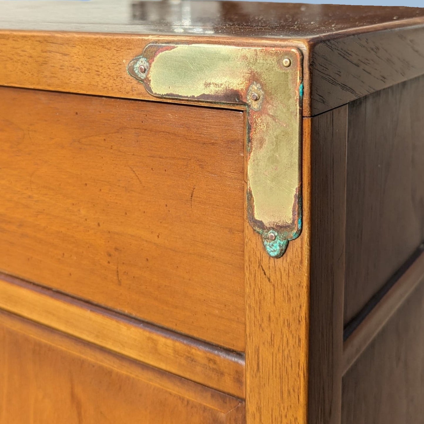 Nightstands by Drexel, Compass Collection, Mid Century, 1950s, MCM, Walnut, Brass, Chinoserie