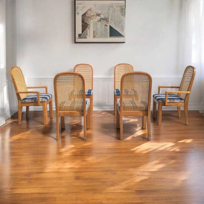 Cane Back Dining Chairs, Set of 6 Postmodern c. 1980s