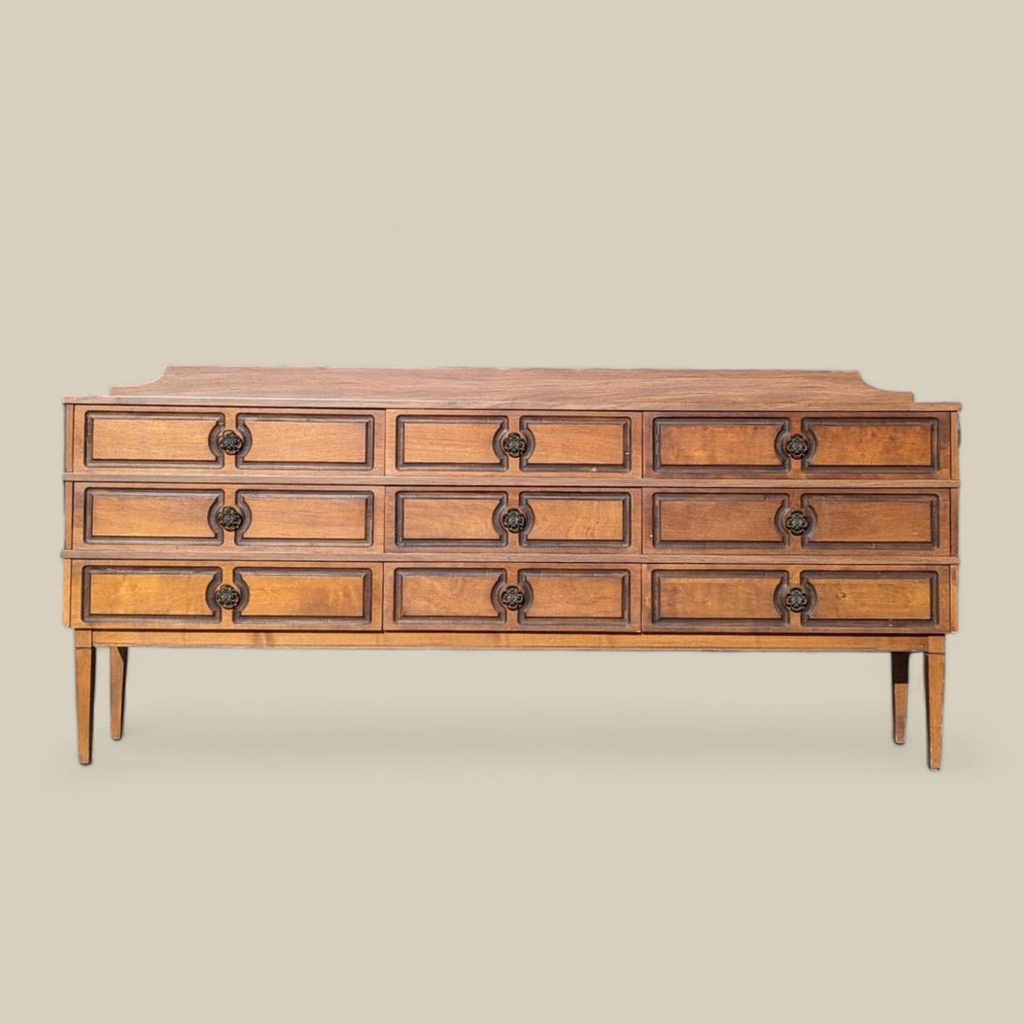 Vintage Sideboard, Mid Century, Unique Dresser, Cabinet, Credenza, 9 Drawers, Storage, Asian Inspired, Walnut, Laminate Top