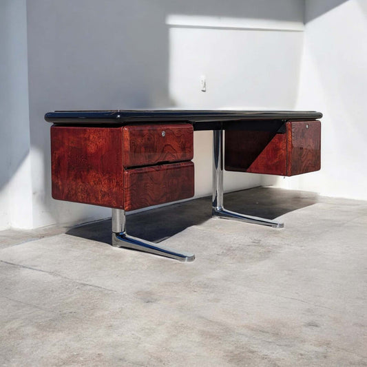 Vintage Desk, Warren Platner For Knoll, Steel, Oak, Mid Century, 1970s, Office, Executive Desk, MCM