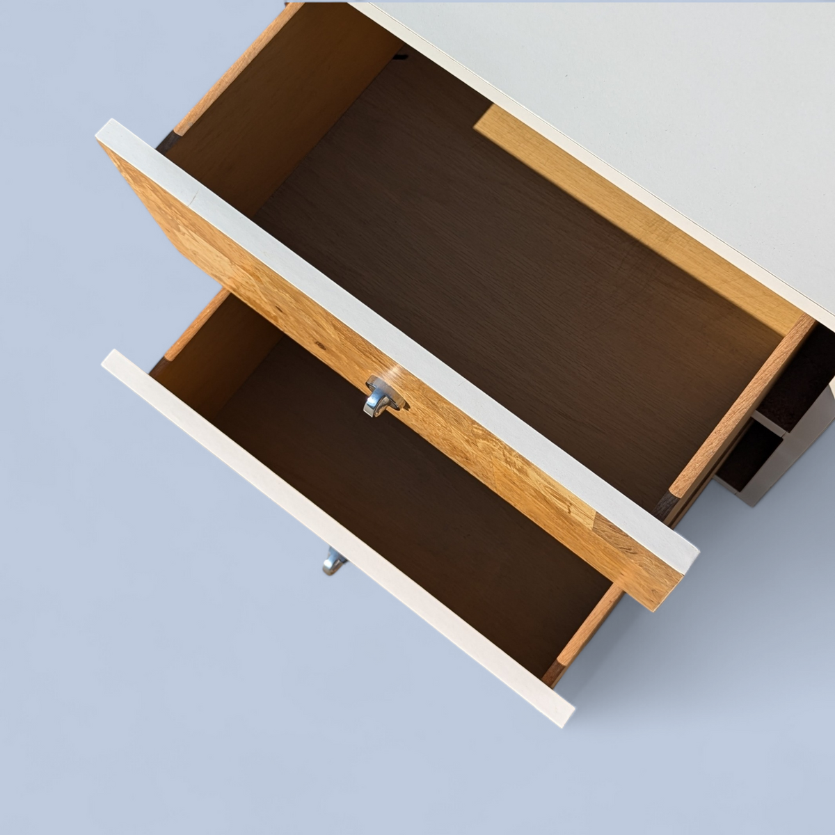 Postmodern Faux Burl Laminate Nightstand with Chrome Ring Pulls, 1980s — view 9 of 12