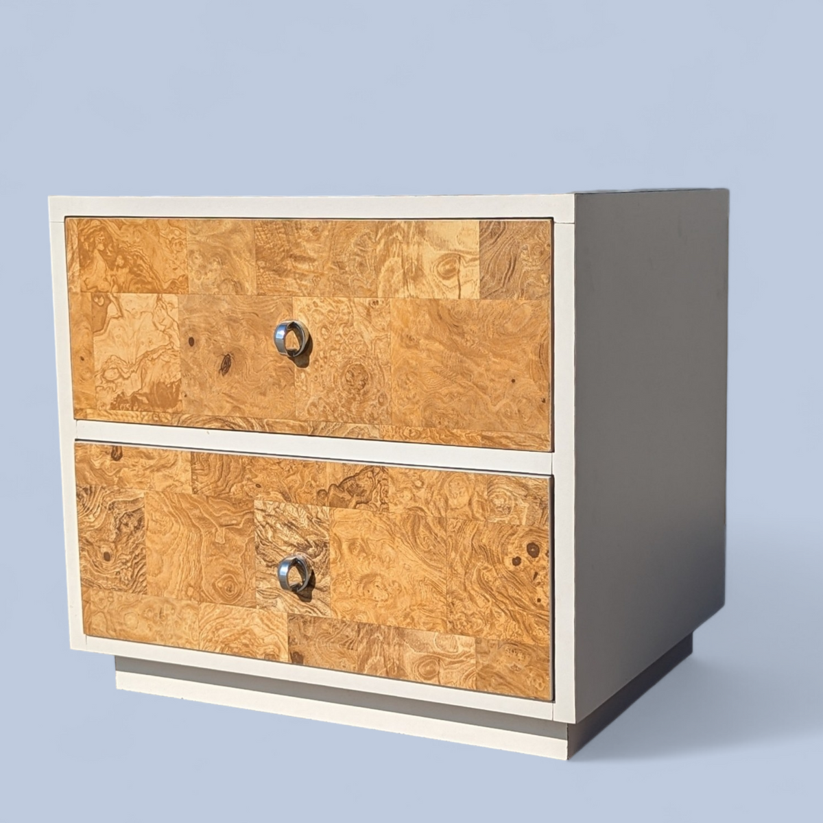 Postmodern Faux Burl Laminate Nightstand with Chrome Ring Pulls, 1980s — view 6 of 12