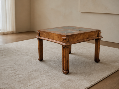 1970s Burl Wood and Smoked Glass Square Side Table — view 8 of 10