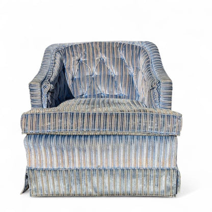 Vintage Blue Striped Velvet Swivel Lounge Chair, Late 20th Century — view 6 [CBV1 seDmQfmh8PmeMMHyzQFC 06 142fb647-3840-4777-82d4-cc173f16e6b1.jpeg]