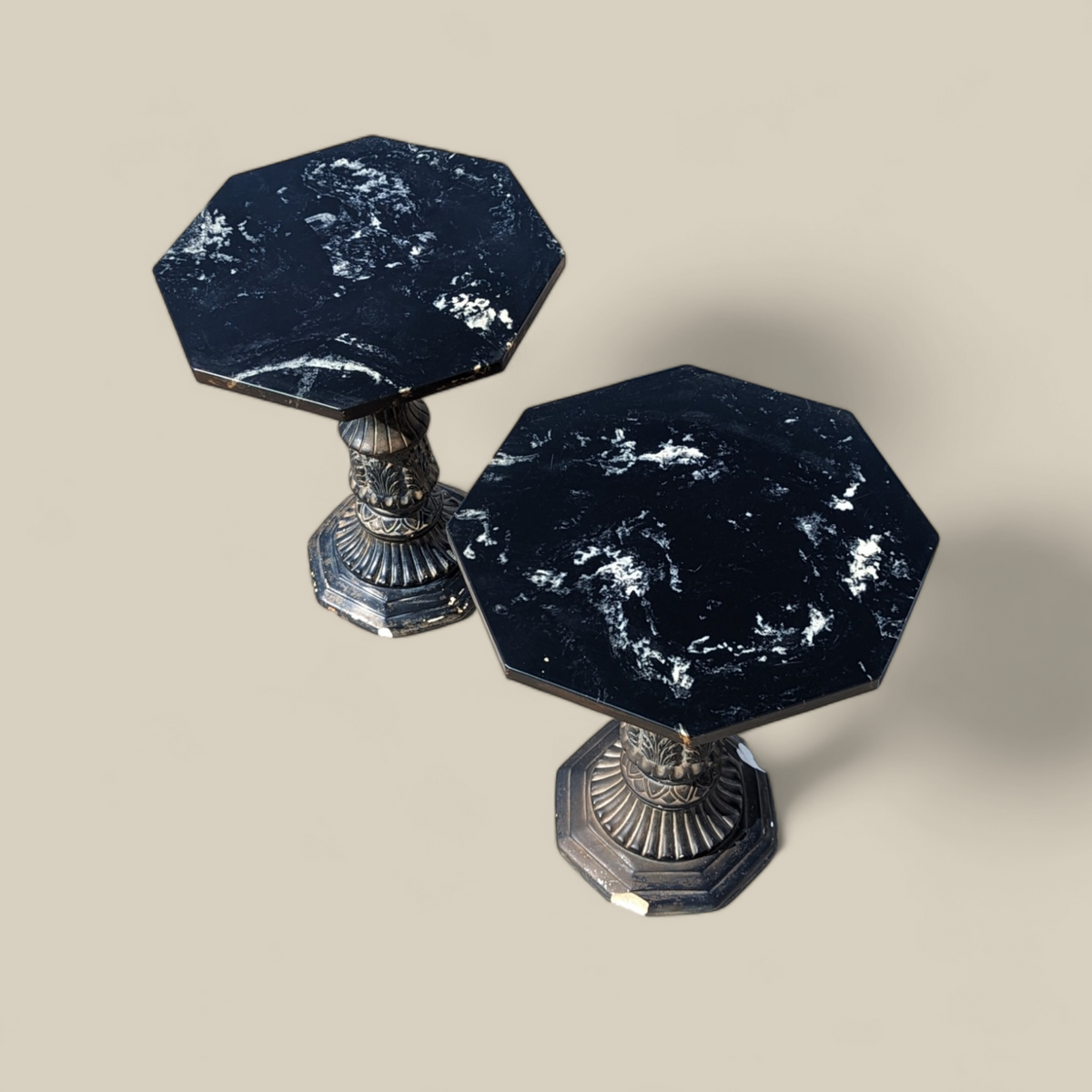 Pair of Black Marble-Top Gothic Revival Pedestal Tables — view 9 of 12