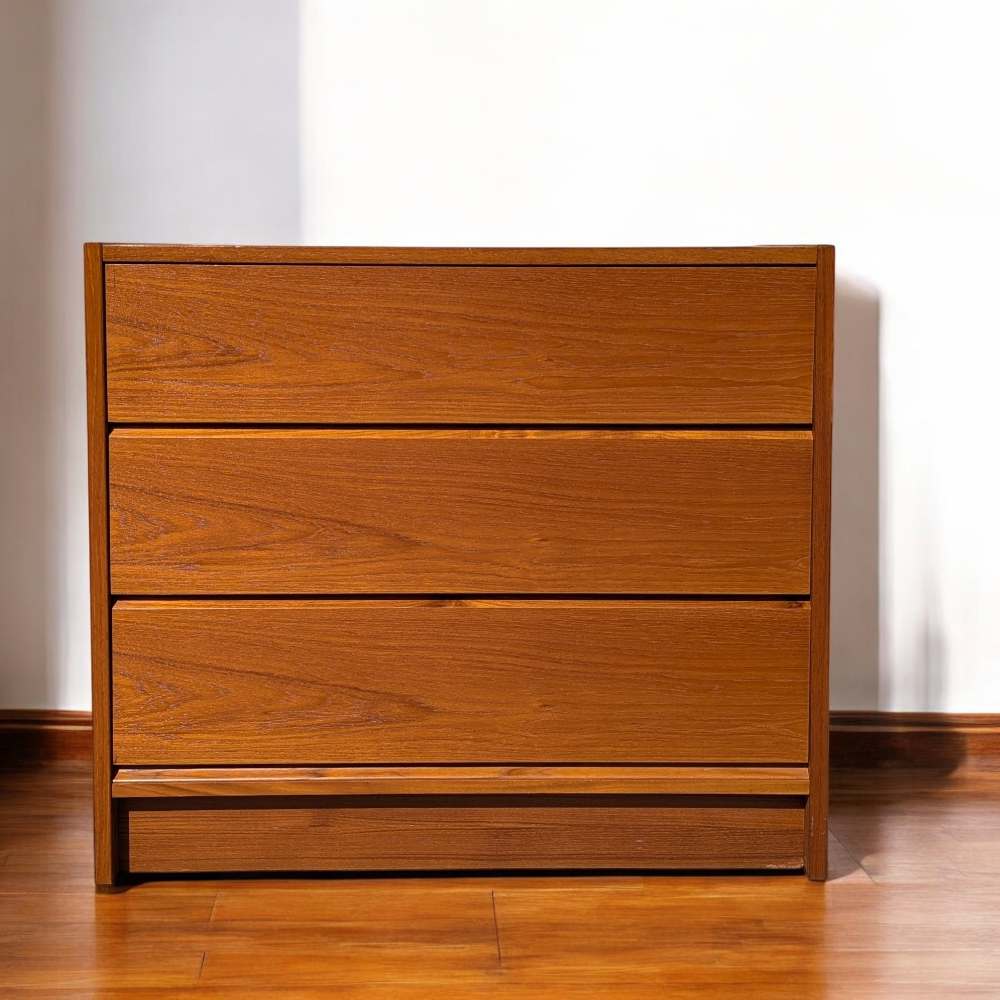 1960s Petite Danish Modern Teak Three-Drawer Dresser or Nightstand — view 1 [CBV1 YQyx1tG2HRNj593MAuPo 01 1b84b169-f0f0-424b-9098-eaa5258b2286.jpeg]