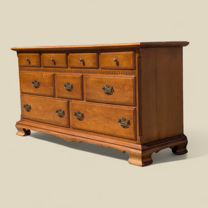 Ethan Allen Early American Solid Maple and Birch Nine-Drawer Dresser with Mirror — view 11 of 23