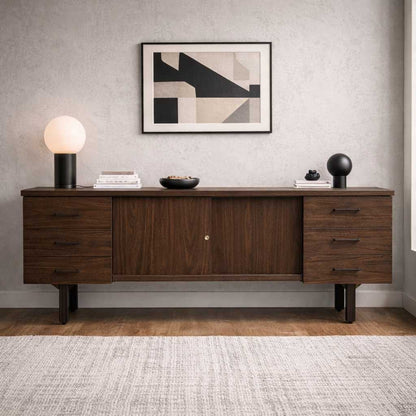 Mid-Century Walnut-Grain Laminate Credenza — view 1