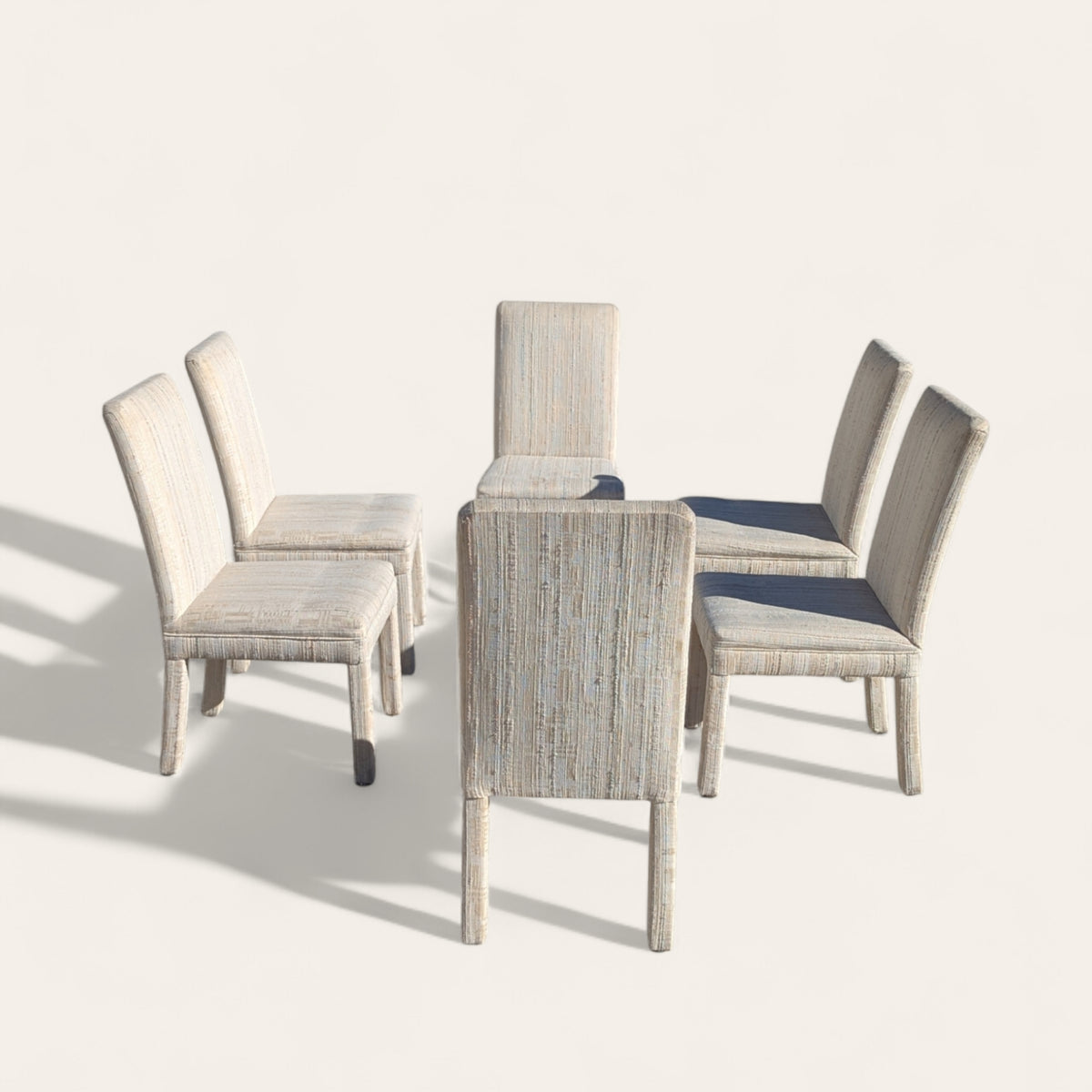 Set of Six 1980s Postmodern Sculptural Dining Chairs in Textured Cream Fabric — view 18 [CBV1 EYTrsF5VkReaS9GORcdf 18 20d5427e-d1ab-4db5-9f9b-63cc928f19d5.jpeg]