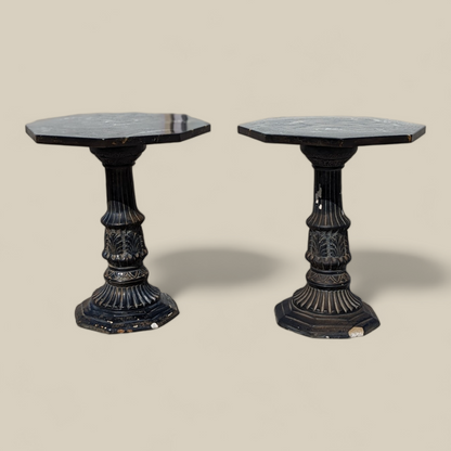 Pair of Black Marble-Top Gothic Revival Pedestal Tables — view 8 of 12