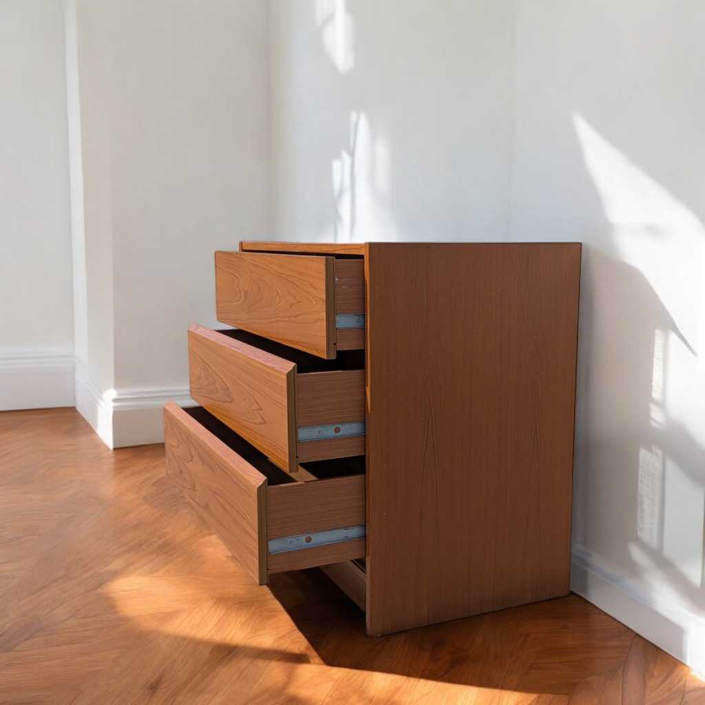 Petite Danish Modern Teak Three-Drawer Dresser or Nightstand — view 10 [CBV1 iOQGNgv78JjoM6W4YOFQ 10 2359723f-f207-4751-b963-78d01feca595.jpeg]