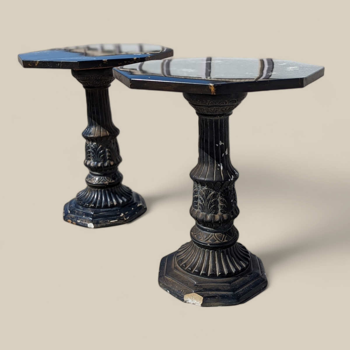 Pair of Black Marble-Top Gothic Revival Pedestal Tables — view 7 of 12