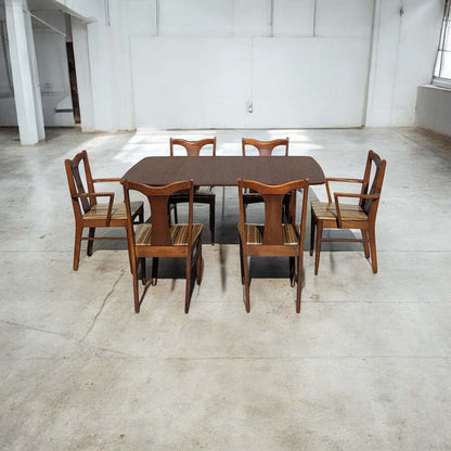 Vintage Dining Set, Drop Leaf Table, Six Chairs, Mid Century, MCM, Laminate, Wood, Unique, Kitchen