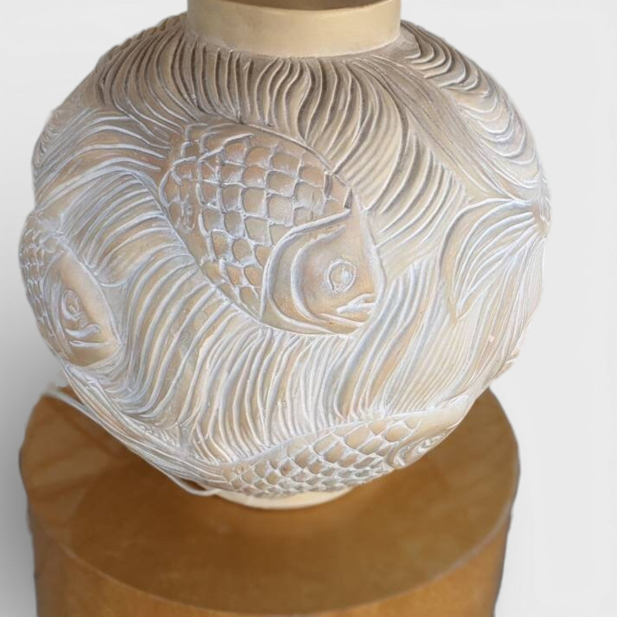 Vintage Postmodern Koi-Relief Table Lamp with Blue Shade — view 2 of 9