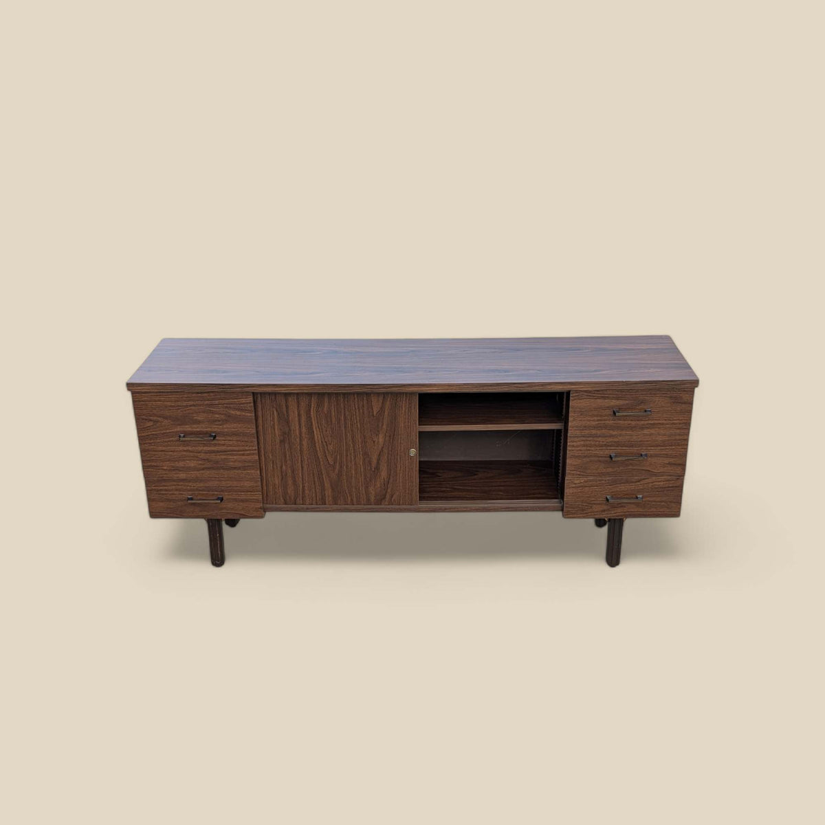 Mid-Century Walnut-Grain Laminate Credenza — view 7