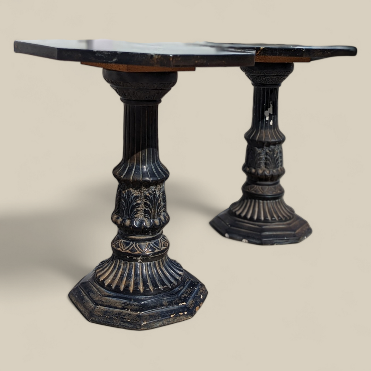 Pair of Black Marble-Top Gothic Revival Pedestal Tables — view 10 of 12