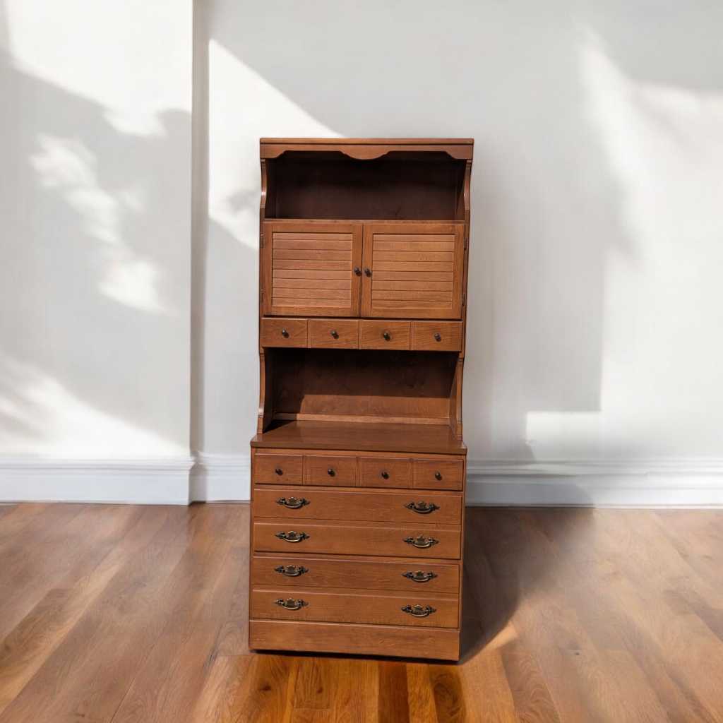 1960s Khoury Furniture Solid Wood Hutch Cabinet with Drawers — view 14 of 22