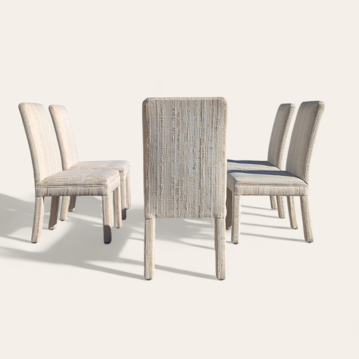 Set of Six 1980s Postmodern Sculptural Dining Chairs in Textured Cream Fabric — view 17 [CBV1 EYTrsF5VkReaS9GORcdf 17 3582a693-75e3-4017-a718-0fb62ef57b39.jpeg]