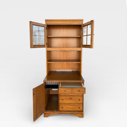 American Oak Executive Office Cabinet by Hooker Furniture with Built-In Power Panel, 1990s