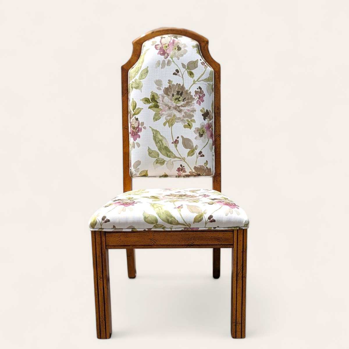Set of Four Hollywood Regency Floral Upholstered Dining Chairs — view 2 of 14