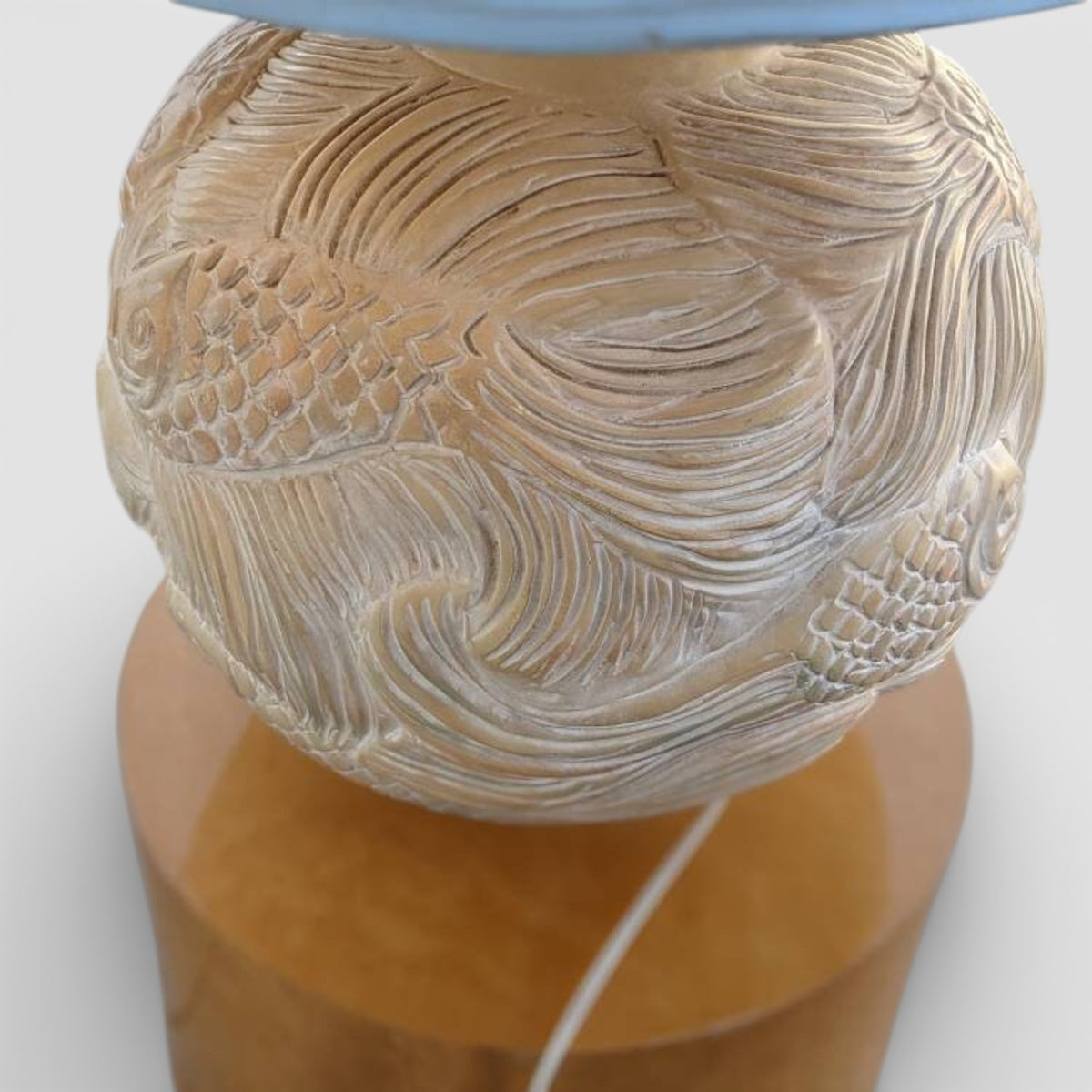 Vintage Postmodern Koi-Relief Table Lamp with Blue Shade — view 5 of 9