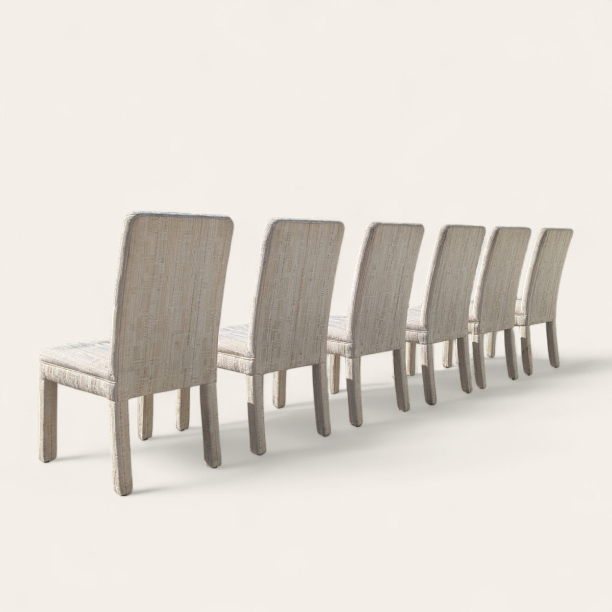 Set of Six 1980s Postmodern Sculptural Dining Chairs in Textured Cream Fabric — view 6 [CBV1 EYTrsF5VkReaS9GORcdf 06 3f6d72ad-7ffe-40f6-a65c-bd3f27d53215.jpeg]