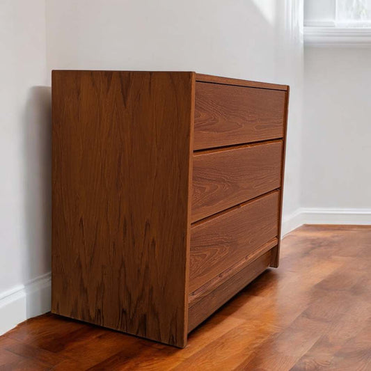 1960s Petite Danish Modern Teak Three-Drawer Dresser or Nightstand — view 2 [CBV1 YQyx1tG2HRNj593MAuPo 02 3fb1a825-340f-429e-b54a-59cb31047c97.jpeg]