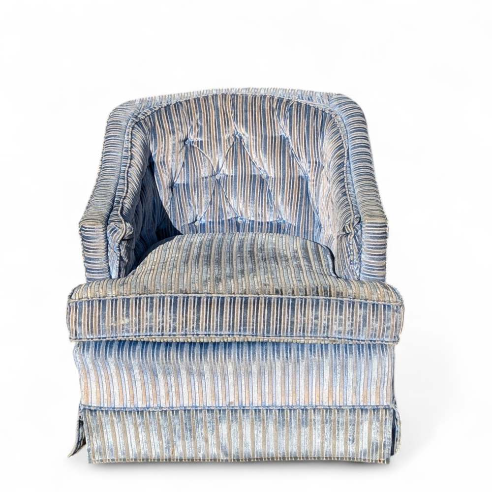 Vintage Blue Striped Velvet Swivel Lounge Chair, Late 20th Century — view 5 [CBV1 seDmQfmh8PmeMMHyzQFC 05 41081854-1d82-4a13-b113-26724ce80b84.jpeg]