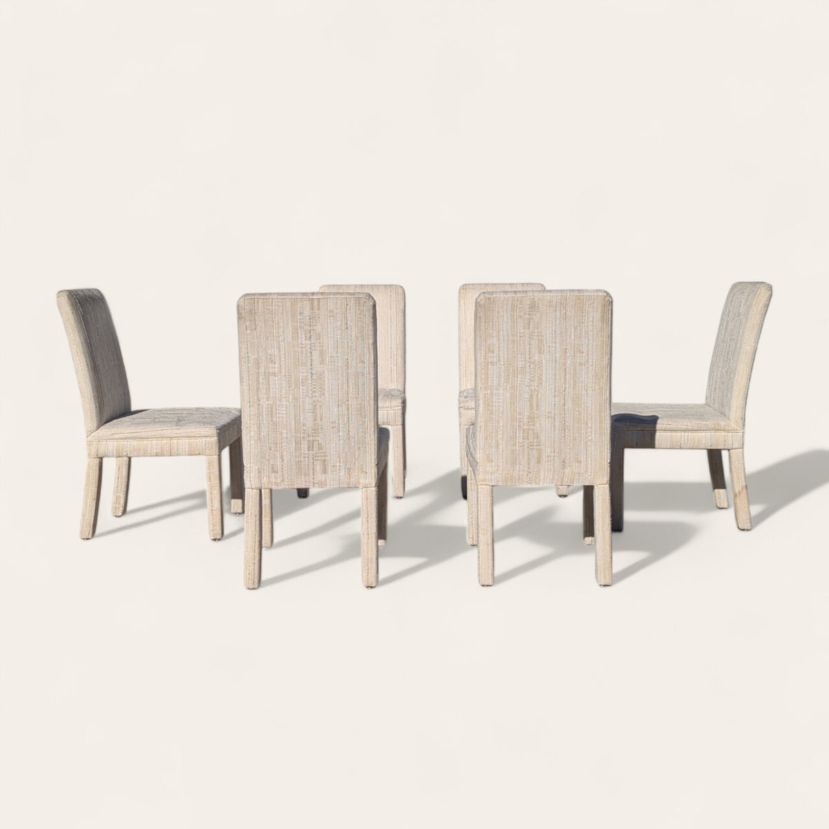 Set of Six 1980s Postmodern Sculptural Dining Chairs in Textured Cream Fabric — view 16 [CBV1 EYTrsF5VkReaS9GORcdf 16 41f0e8e8-b8be-4868-99fd-7de82c2bb427.jpeg]