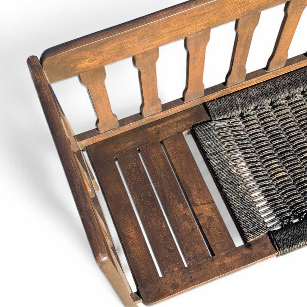 Mid-Century Wood Bench with Black Woven Strap Seat — view 2 of 15