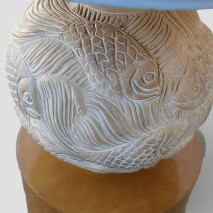 Vintage Postmodern Koi-Relief Table Lamp with Blue Shade — view 6 of 9