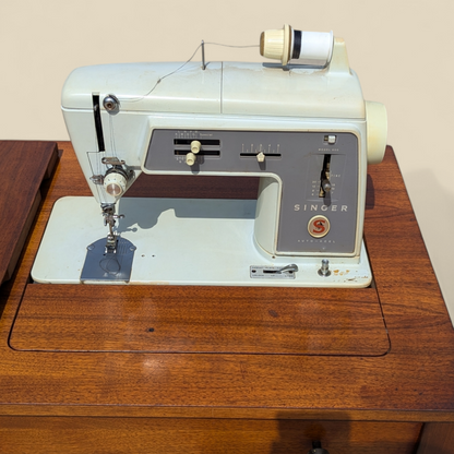 1966 Singer Slant-O-Matic 600 Sewing Machine in Mid-Century Wood Cabinet — view 15 of 18
