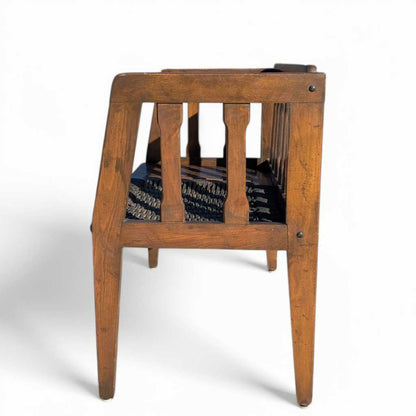 Mid-Century Wood Bench with Black Woven Strap Seat — view 6 of 15